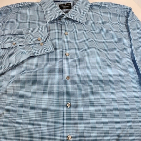 KENNETH Cole Men's Button Up Shirt Size 18 34/35 Blue White Check Long Sleeve - Picture 2 of 5